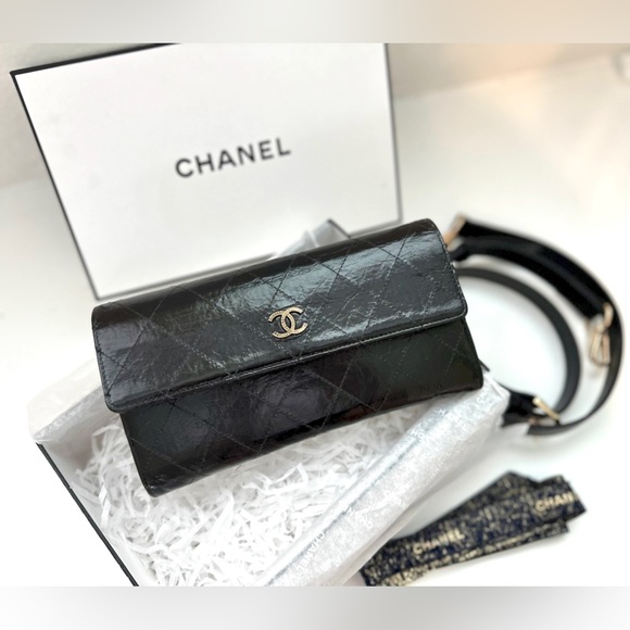 Auth CHANEL Crystalized CC Black/Gold Large Wallet Converted to 5-Ways Mini Bag - Picture 13 of 16